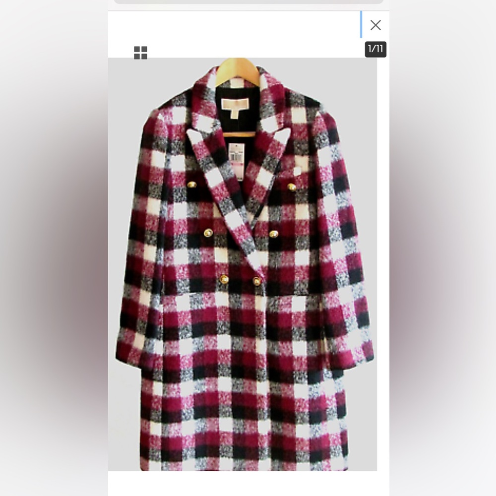 Michael kors wool military coat jacket plaid